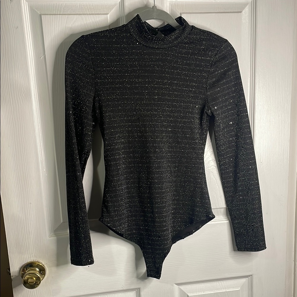 Iris Black Ribbed Fitted Bodysuit